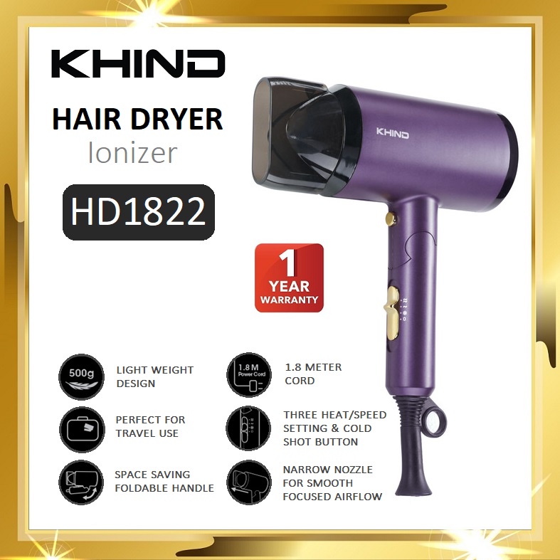Khind Foldable Ionizer Hair Dryer HD1422 1400W / HD1822 1800W Hair