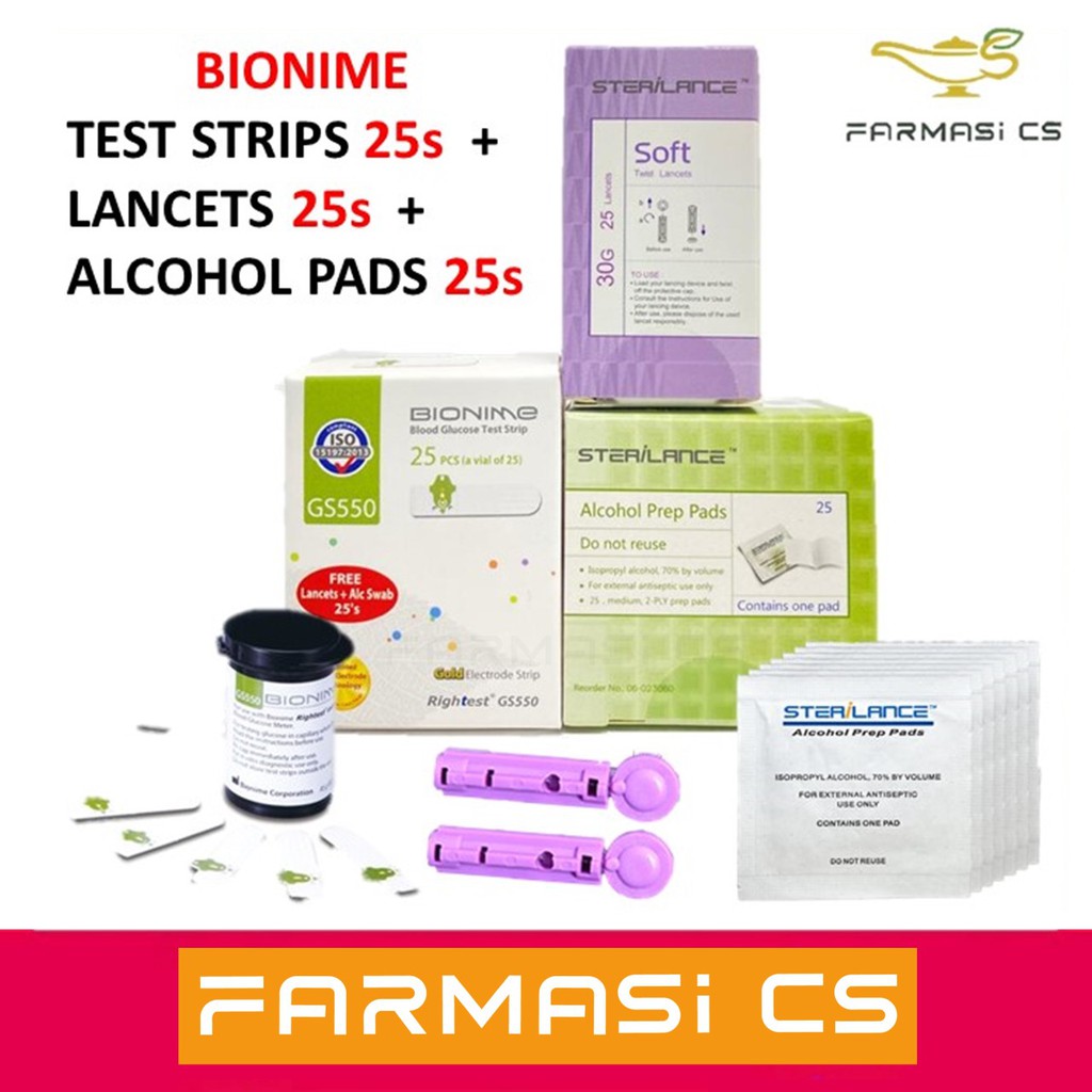 Bionime GS550 Blood Glucose Test Strip 25s + Soft Twist Lancets 25s