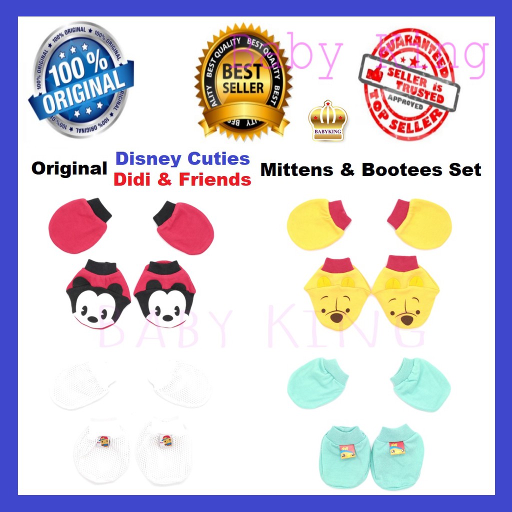 Original Disney Cuties Didi & Friends Didi And Friends Baby Eyelet Mitten & Booties Bootees Set ala Anakku Pureen Fiffy