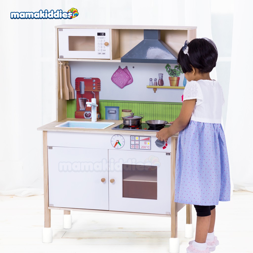 Ikea Style Design Large Pretend Play Wooden Kitchen Playset Toy