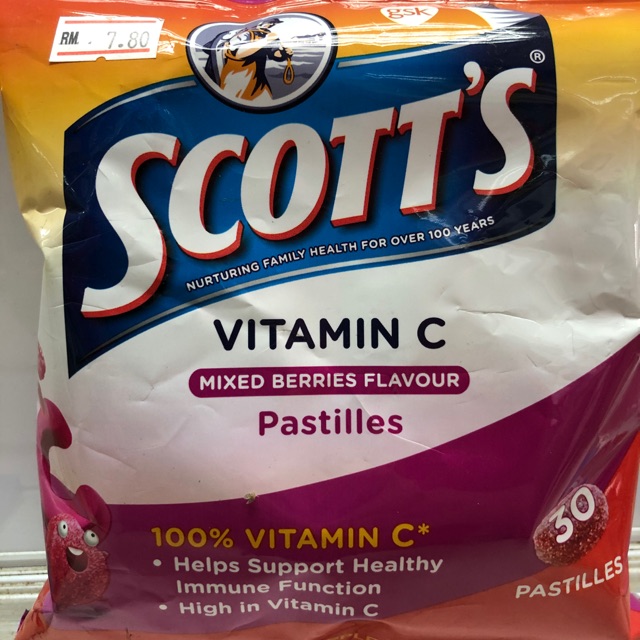 Scott’s vitamin C pastilles 30pastilles. Orange/mixed berries flavour