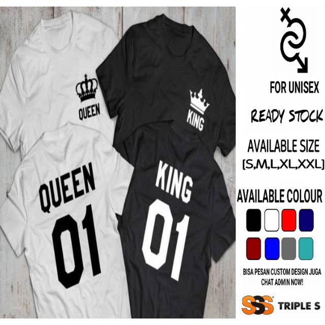 Couple King Queen Nameset T Shirt Screen Printing Front Back Can Request Number Price Pair Shopee Malaysia