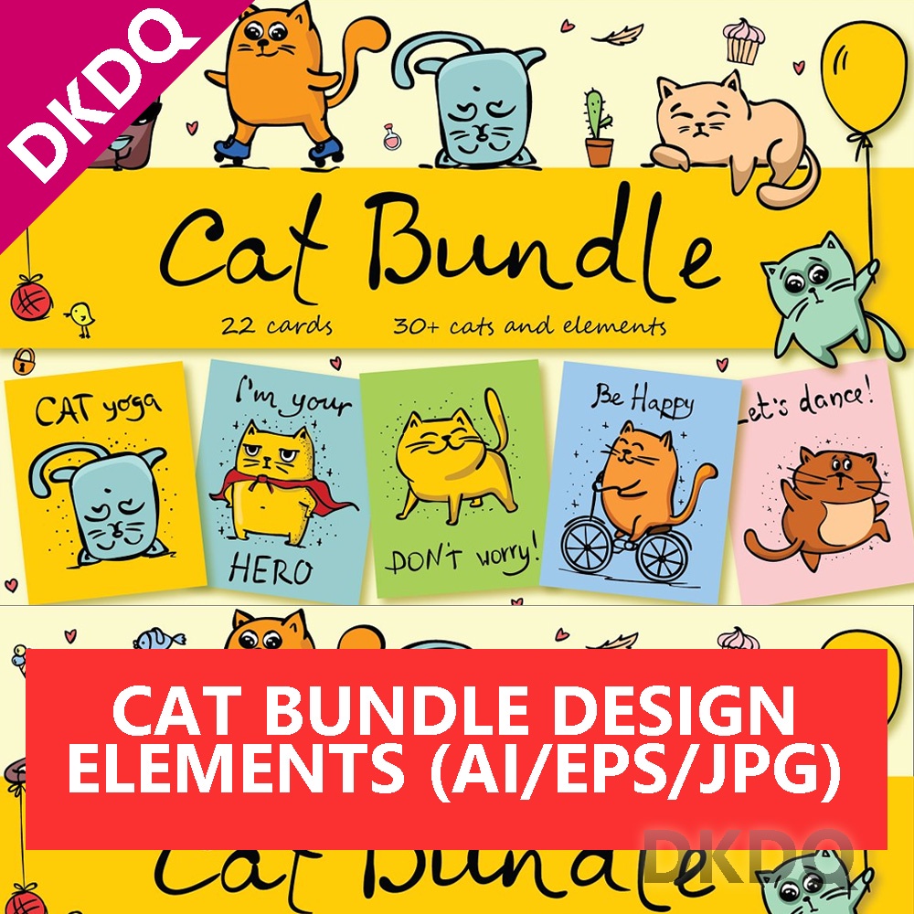 Cat Bundle Design Bundle ATHENA0315 AI EPS JPG Kawaii Cute Cutesy Graphic Elements Clip Art Templates