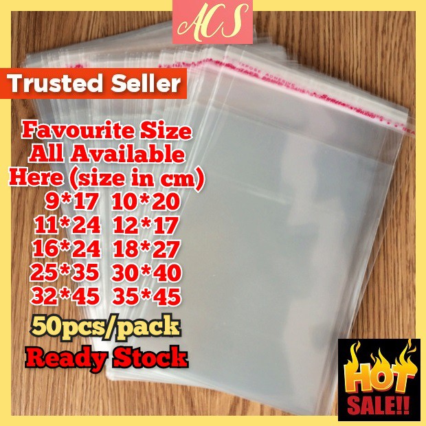 Self Adhesive Bag Opp Bag Opp Beg 50pcs READY STOCK Transparent Packing ...