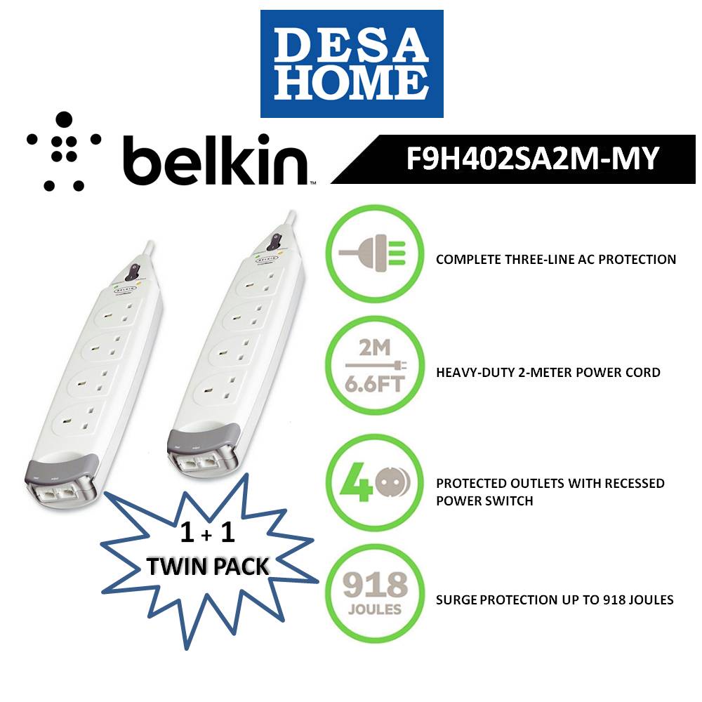 Belkin Twin Home Series 4 Socket Surge Protector F9H402SA2M-MY