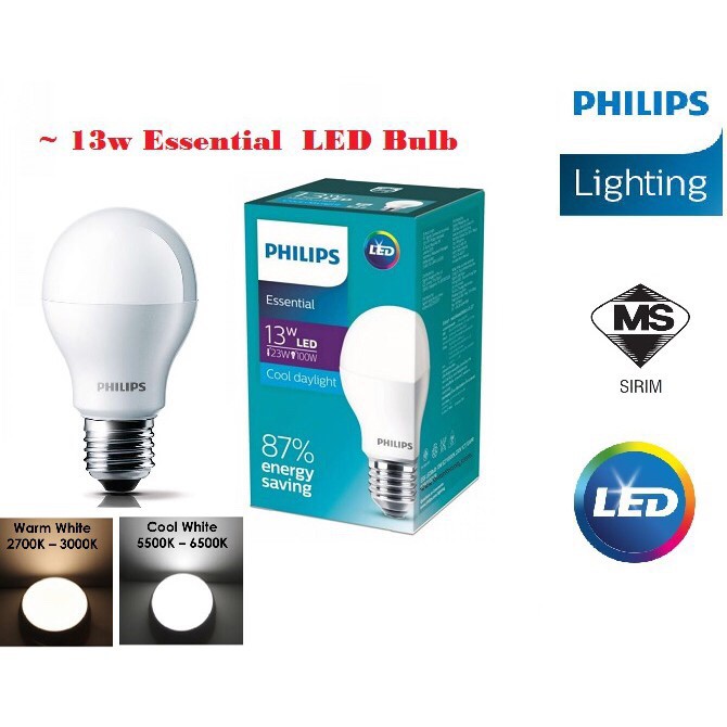 trainer Binnenshuis Milieuvriendelijk 13W PHILIPS ESSENTIAL E27 Cool DayLight LED BULB | Shopee Malaysia