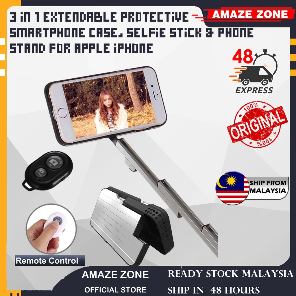 3 in 1 Extendable Protective Smartphone Case, Selfie Stick & Phone Stand for Apple iPhone