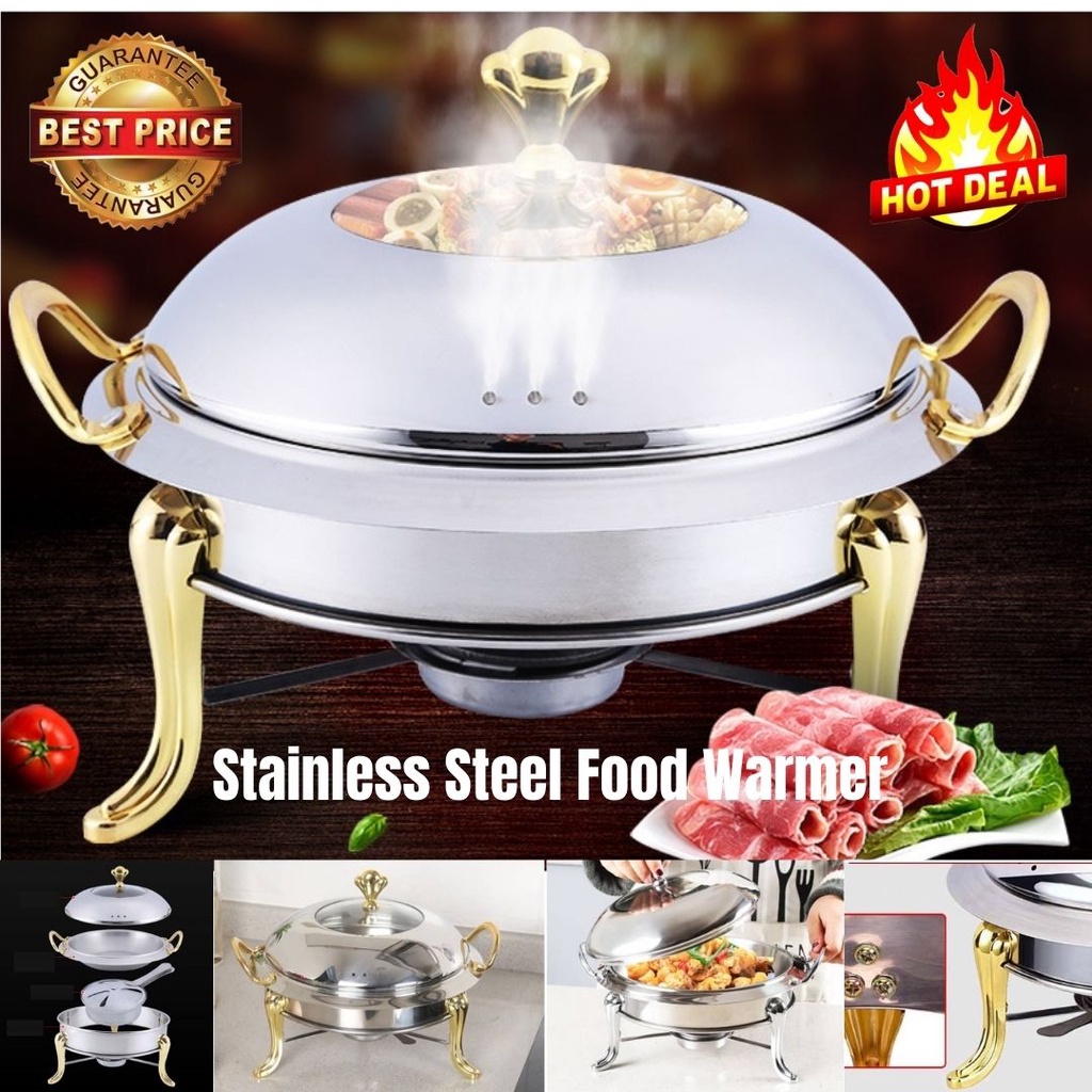 [Ready Stock]Stainless Steel Buffet Royal Gold Set 26cm Round Chafing Dish Serving Tray Catering Set