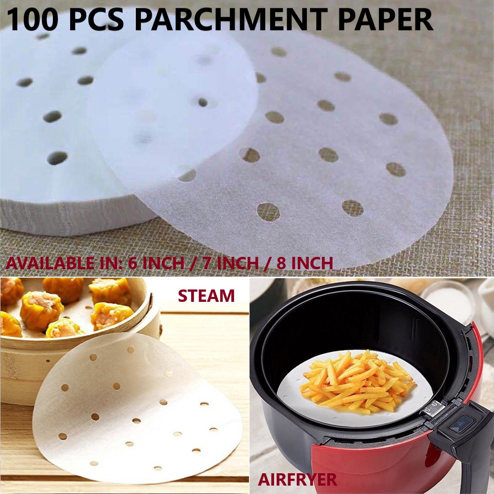 [Ready Stock] 100 Pcs Parchment Paper For Air Fryer Steamer - 6 Inch 7 ...