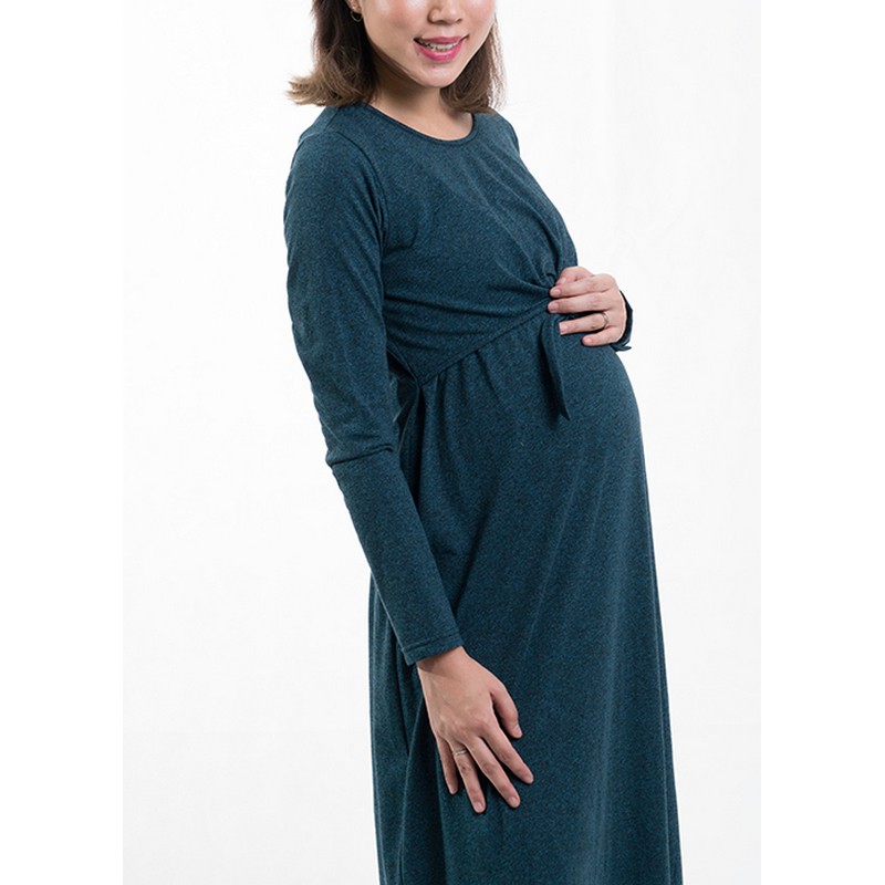 Laimage Maternity Tied Front Maxi Dress - Green