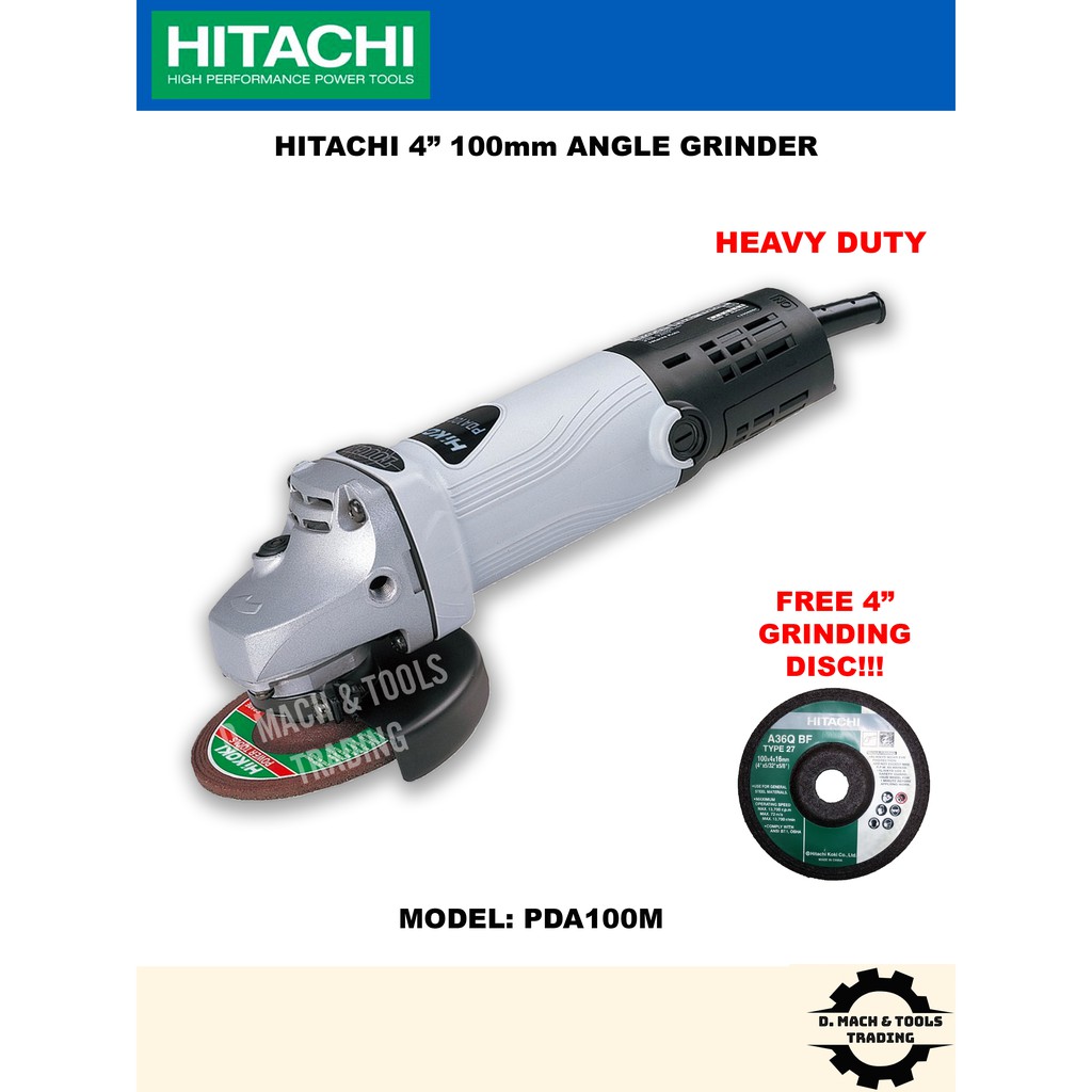 HITACHI PDA100M 4" 100mm Angle Grinder with Snap Switch (Free Grinding