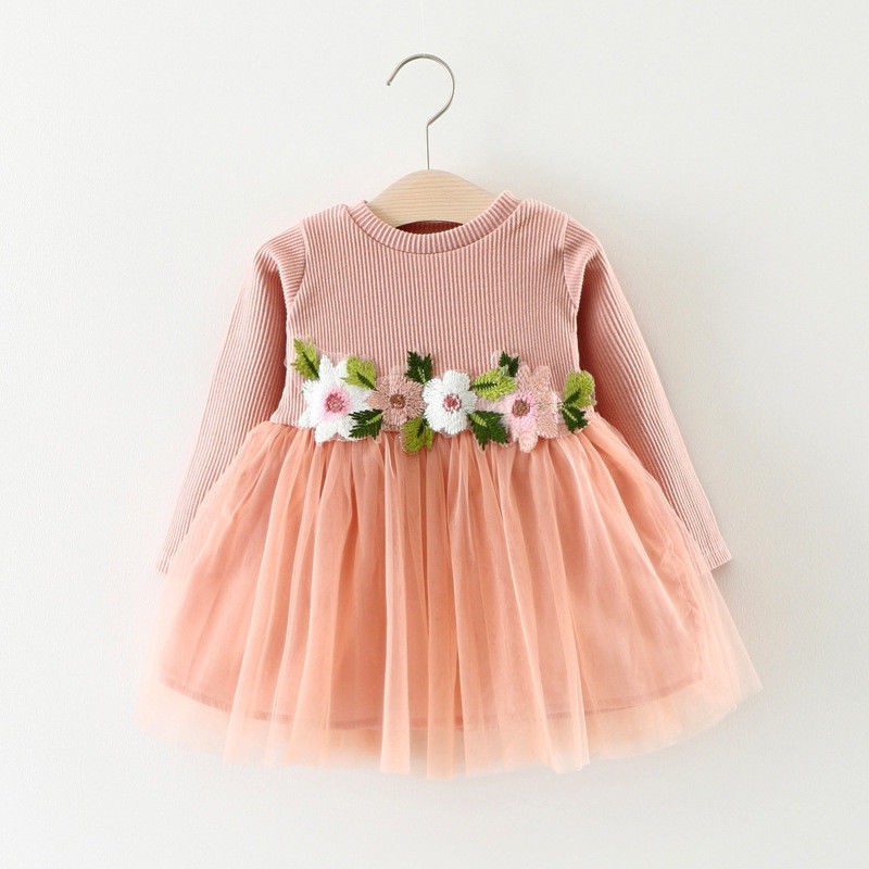 Baby Little Girl Clothes Flower Dresses Kids Easter Princess 3-6-12-18-24 Months