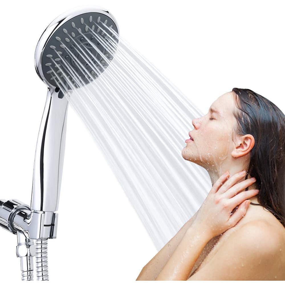 High Pressure Fixed Shower Head Shower Head 5 Spray Settings Massage Spa Chrome Handle Finish Detachable Hand Held Shower Head 4 Face and 60 Hose with Adjustable Bracket Shower Head Joint for Luxury Shower Experience Even at Low Water Flow 