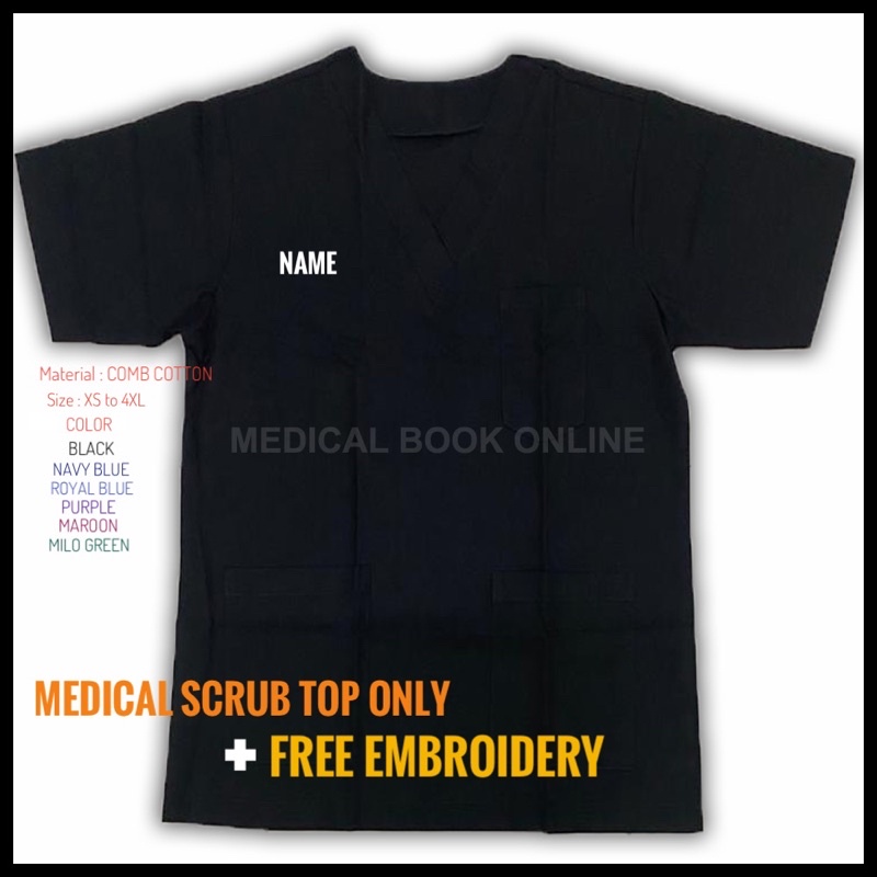 Medical Scrub Top (Comb Cotton) + Free Embroidery Name 1 Line