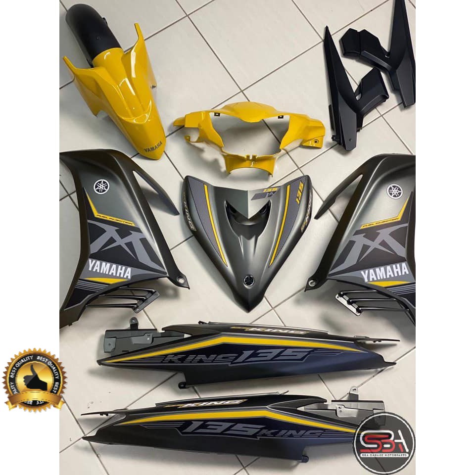 Coverset Bodyset Yamaha LC LC135 V2 V3 V4 V5 Grey Yellow MX KING Stripe