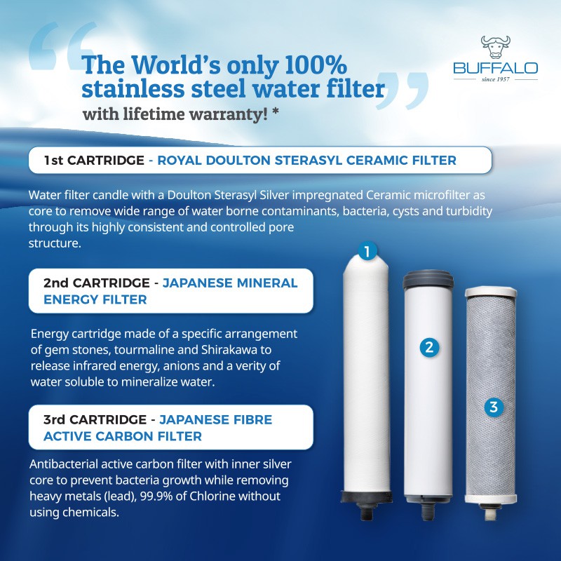 Buffalo Stainless Steel Indoor Filter Wf101 3 Cartridge Shopee Malaysia