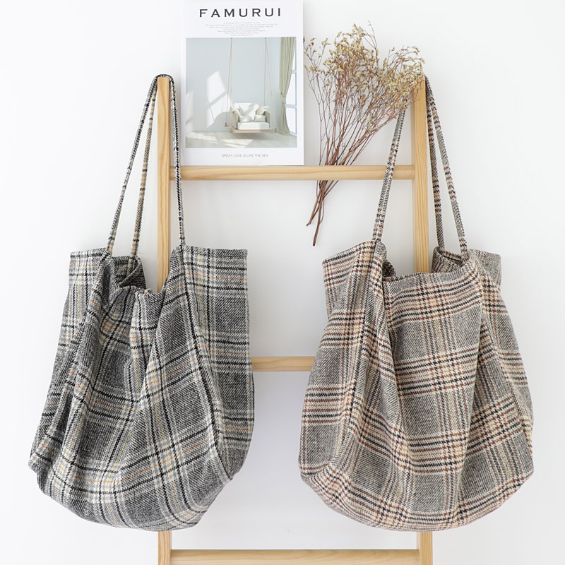 plaid canvas tote bags