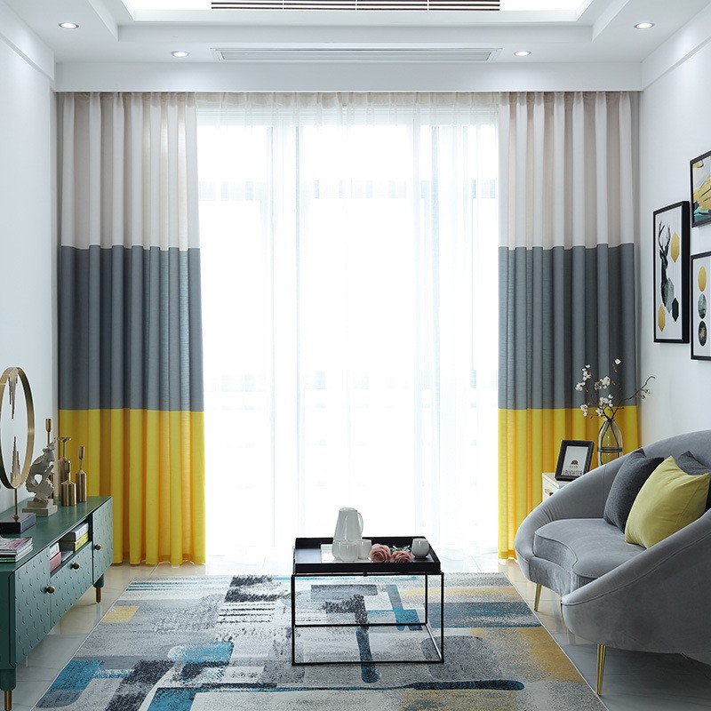 Simple Stitching Living Room Winodow, Curtains For Yellow Living Room