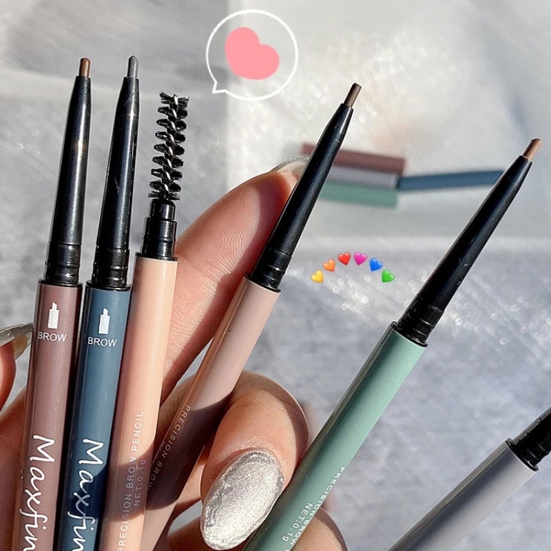 Maxfine 6 Colors Slim Round Head Eyebrow Pencil / Waterproof Double Head Shape Eyebrow Pencil / Long Lasting Natural Black Brown Eye Brow Tint Pencil / Eye Make up Cosmetic