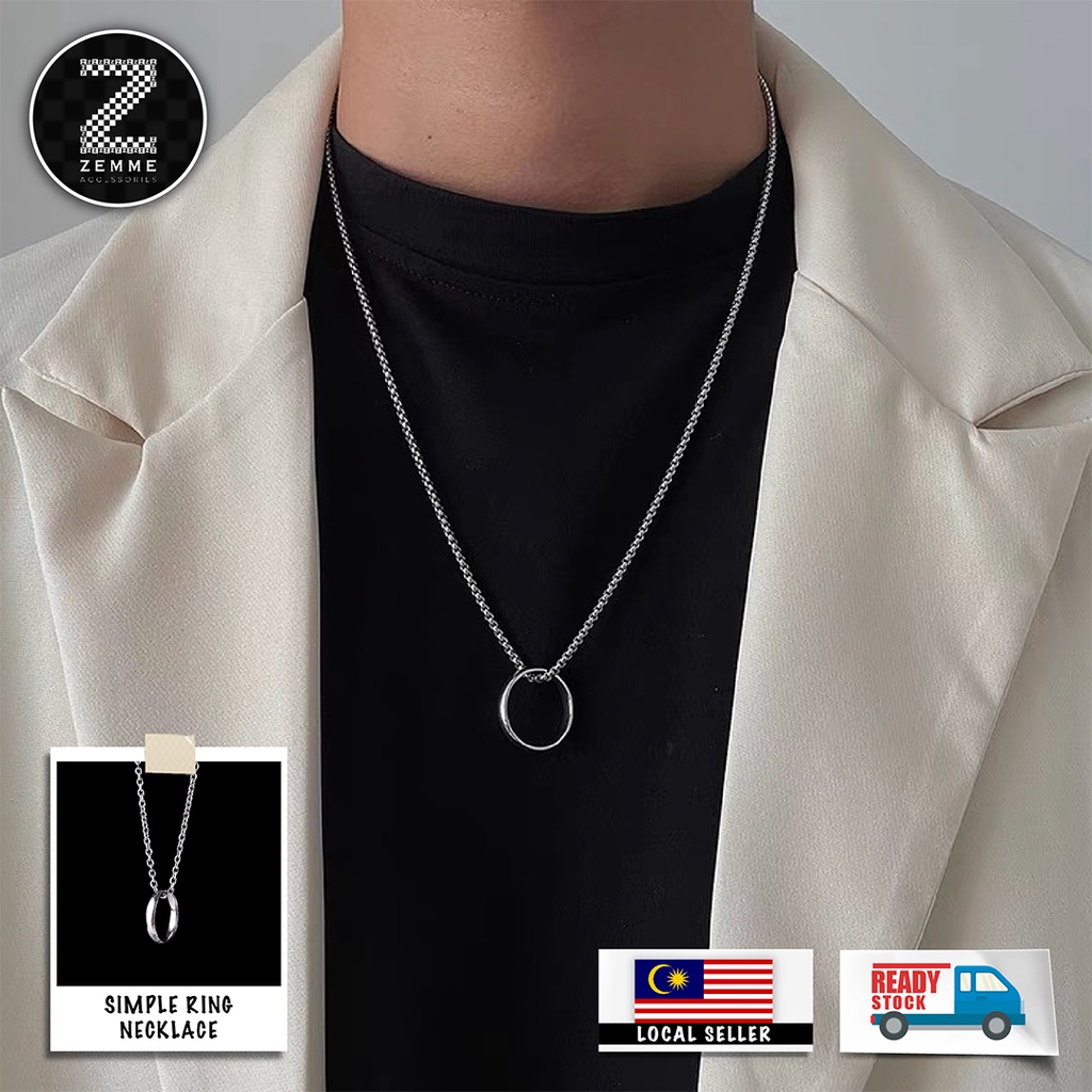 ZEMME Simple Ring Necklace Men Couple Ring Necklace Fashion Rantai Lelaki 情侣戒子项链简约饰品