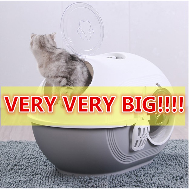 JUMBO Japanese Style Egg Shape Full Cover Cat Litter Box Bekas Pasir
