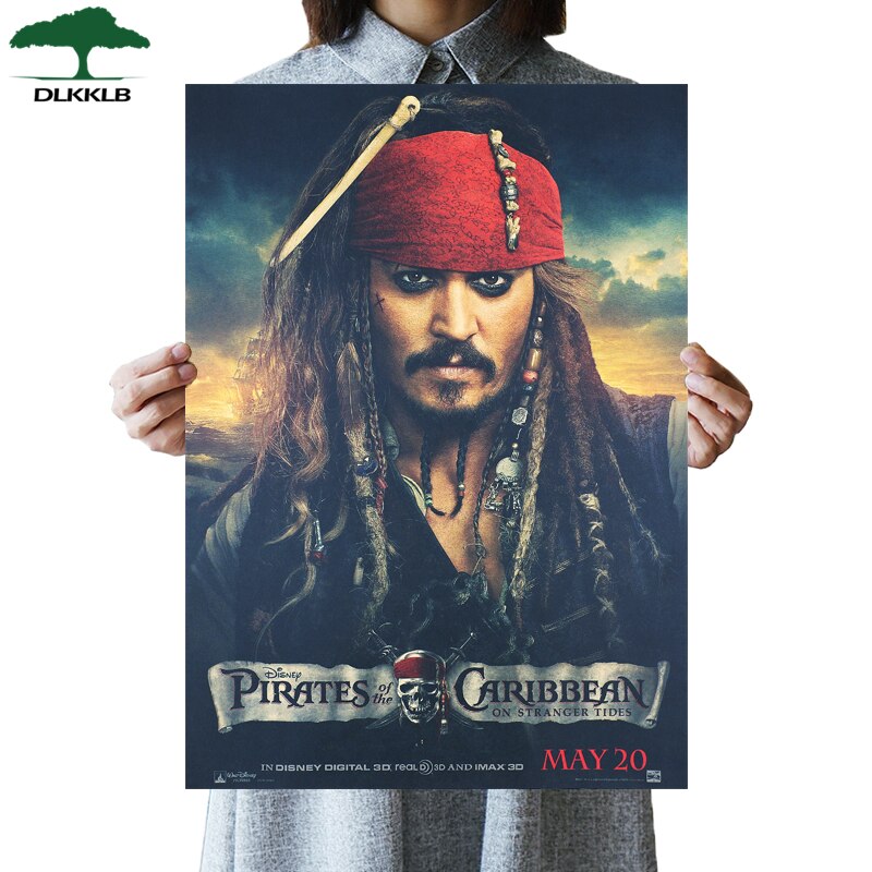 DLKKLB Classic Anime Movie Pirates of the Caribbean Poster Decorative Painting Vintage Bedroom Home Decor 51x36cm Wall Sticker Wall Art