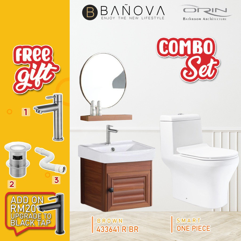 SET] BANOVA Aluminum Bathroom Basin Ceramic Sink +ORIN One Piece Toilet