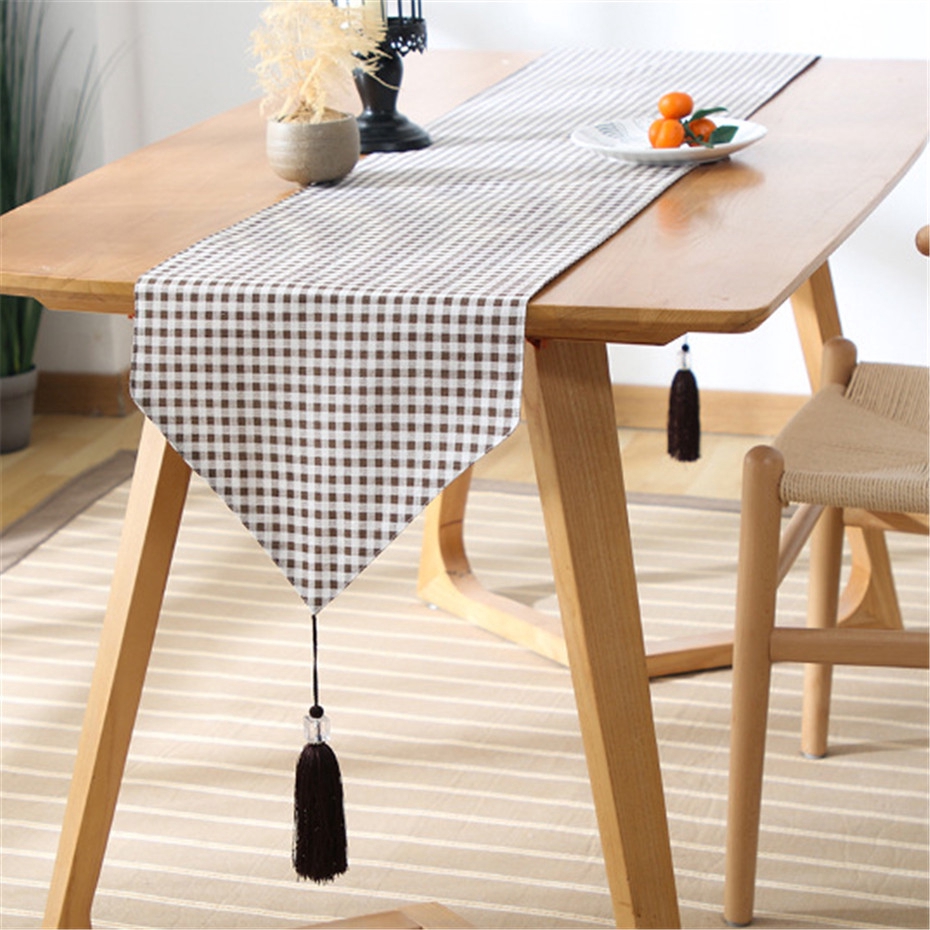 Modern Simple Coffee Plaid Rectangle Table Runners For Home Dining