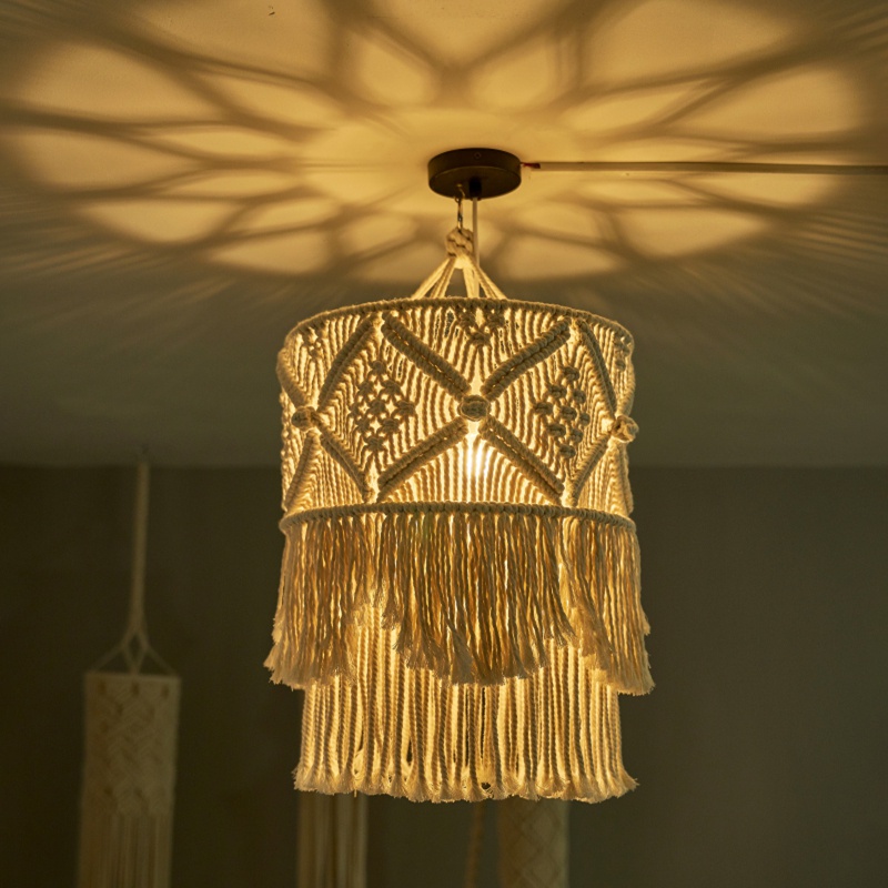 [ Vintage Macrame Lampshade Ceiling Pendant Light Boho Lamp Shade Home Hanging