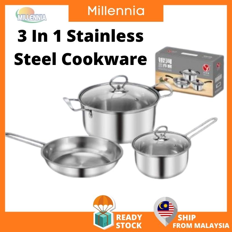 🔥Ready stock🔥 High Quality 3 In 1 Stainless Steel Cookware Set- Gift ...