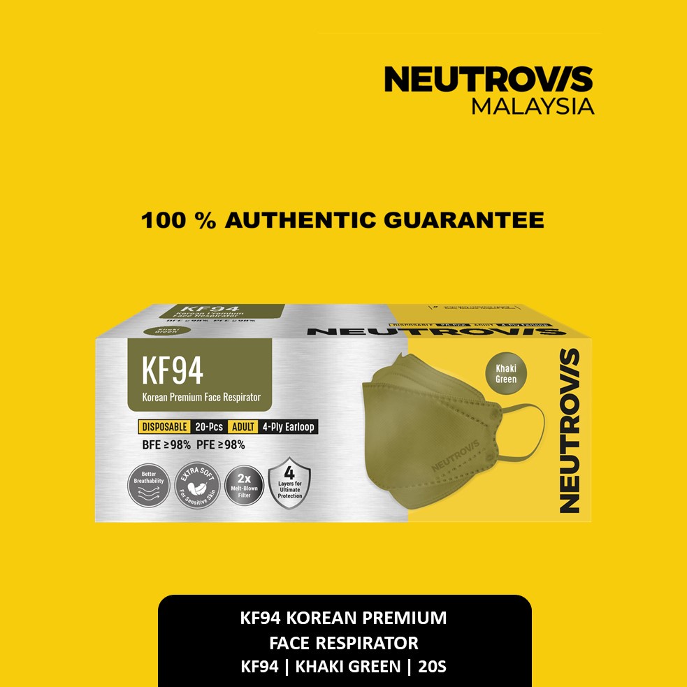 NEUTROVIS KF94 Khaki Green Neutrovis Korean Premium Face Respirator 4PLY - 20 pcs