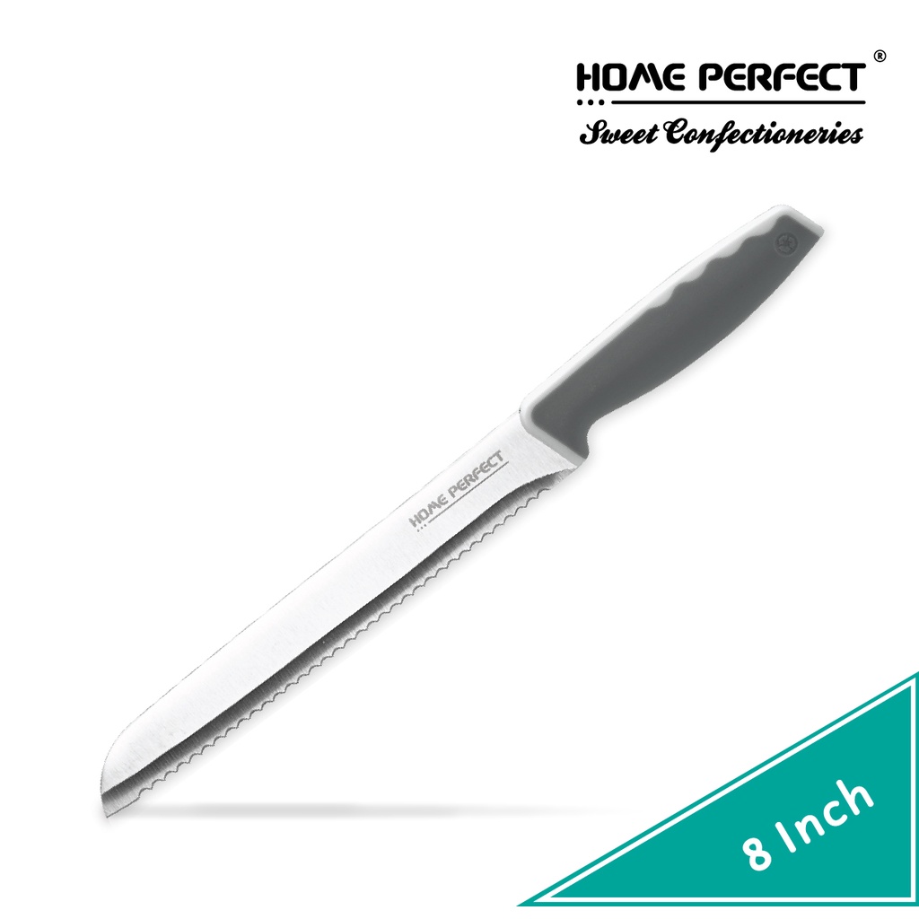 HOME PERFECT 8 Inch Razor Sharp Cutting Edge Coarse Bread Serrated Knife W/Handle,S/S 304 Blade,Pisau Roti,P-506