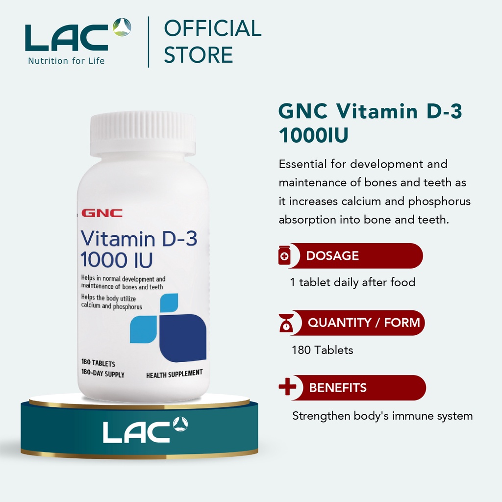 GNC Vitamin D-3 1000IU (180 Tablets) 00106430 | Shopee Malaysia