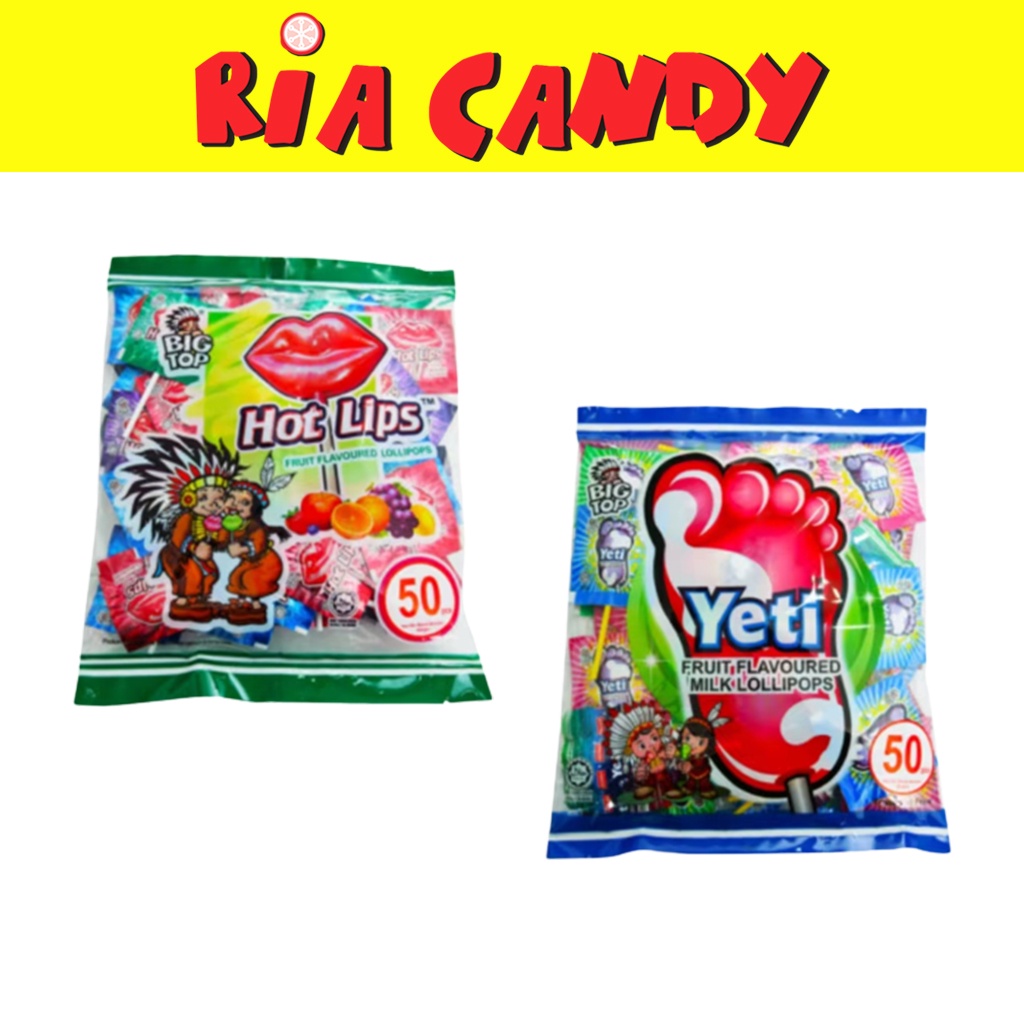 50'S BIG TOP LOLLIPOP HOT LIPS / YETI HARD CANDY SWEETS FLAT POP FRUIT ...