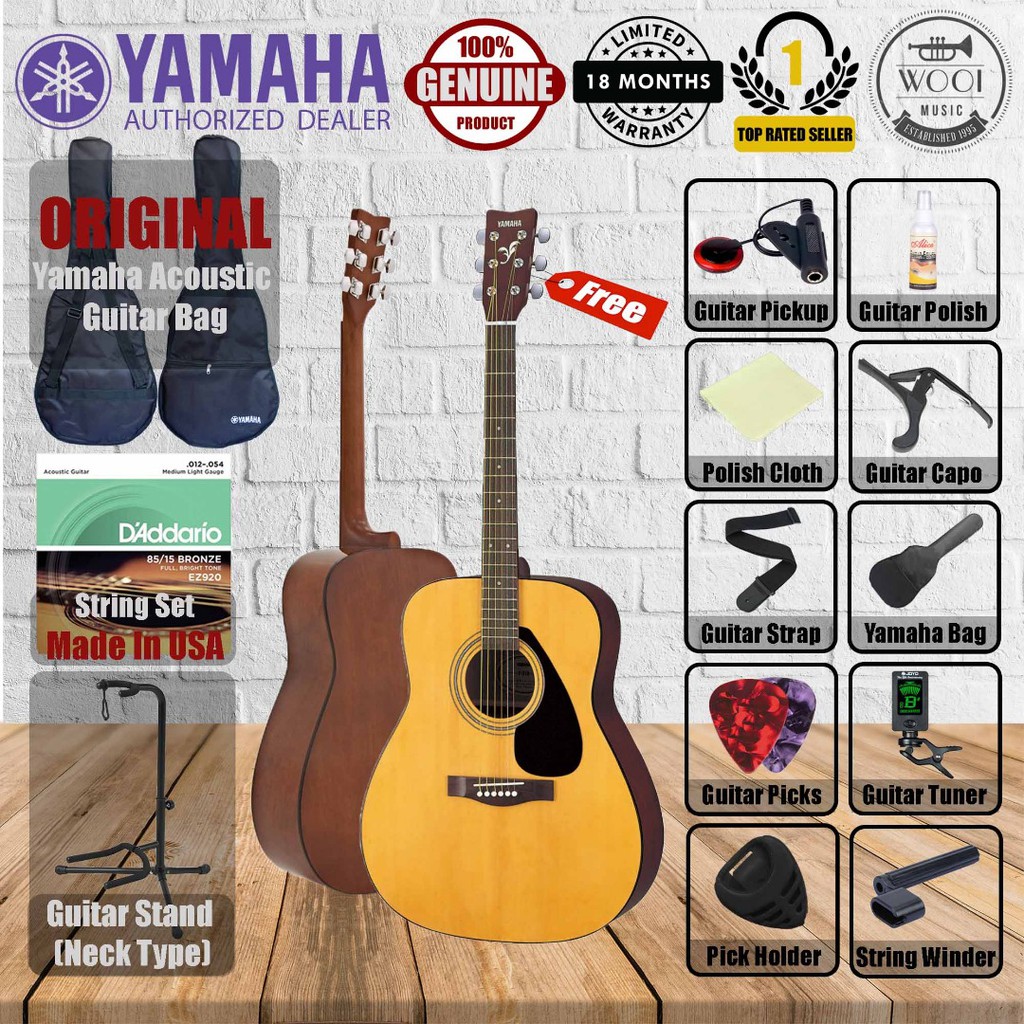 Yamaha F310 Acoustic Guitar Free Bag Tuner Capo Strap Pick Strings Neck Stand Shopee Malaysia