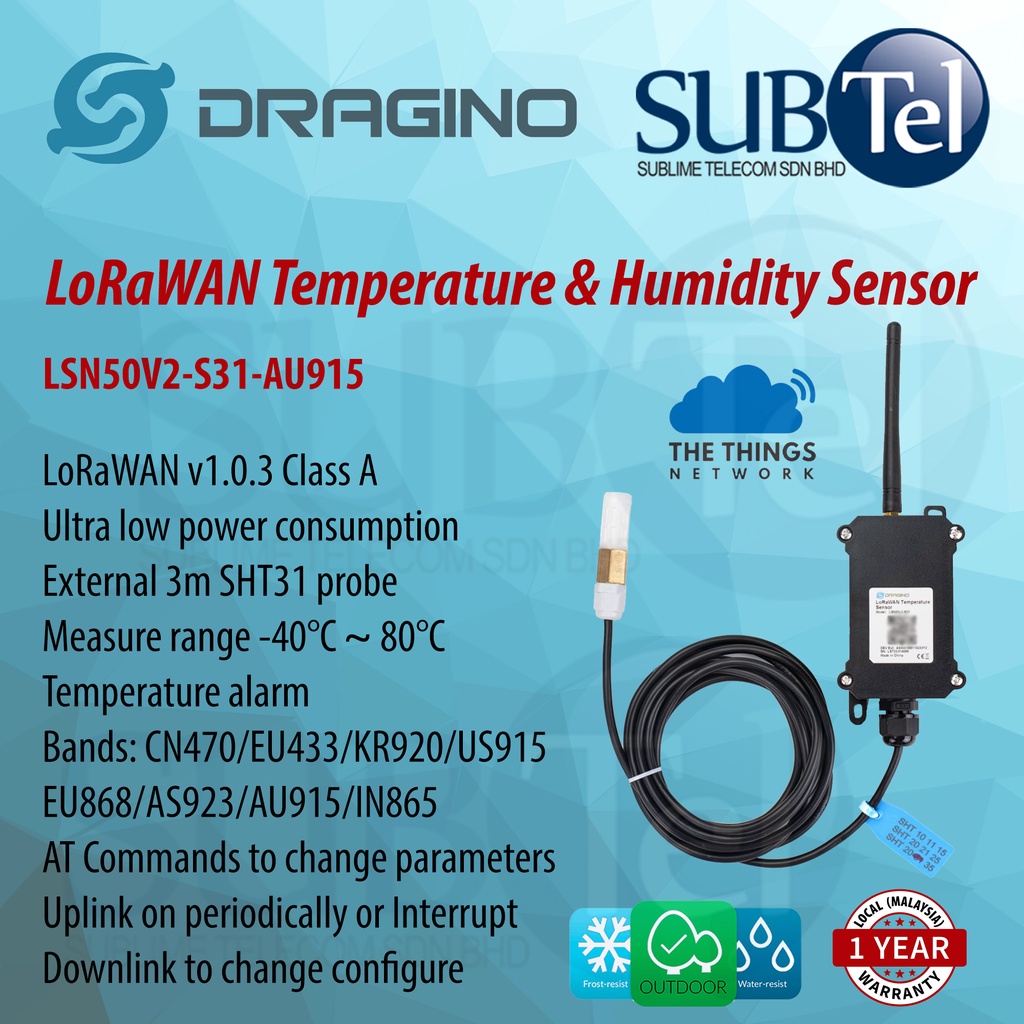 DRAGINO LSN50V2S31AU915 LoRaWAN Outdoor Temperature & Humidity Sensor LoRa WAN TTN IoT 915MHz