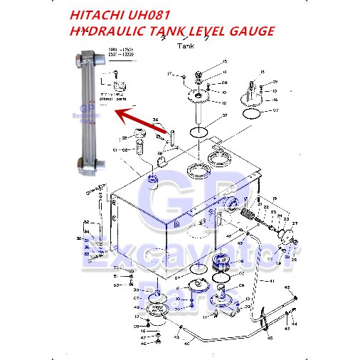 UH081 / UH075 HITACHI EXCAVATOR HYDRAULIC OIL TANK LEVEL GAUGE