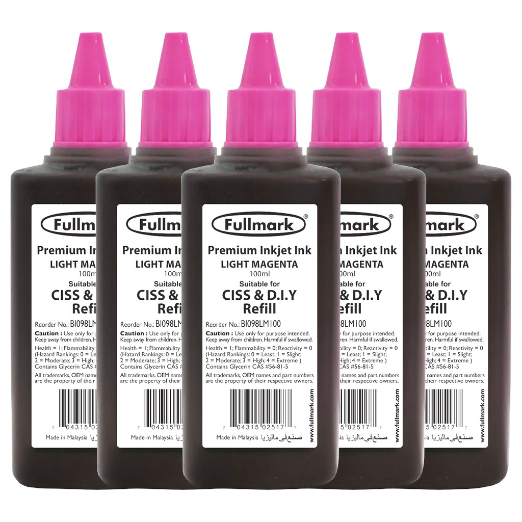 Fullmark HP Inkjet Ink Refill Premium , 5 x 100ml - Light Magenta ...