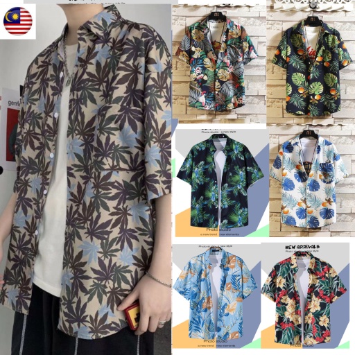 Baju Batik T-shirt Women Men Beach T-shirt Hawaii Jepun lelaki bunga pantai retro baju pantai/Japanese Hawaiian shirt.