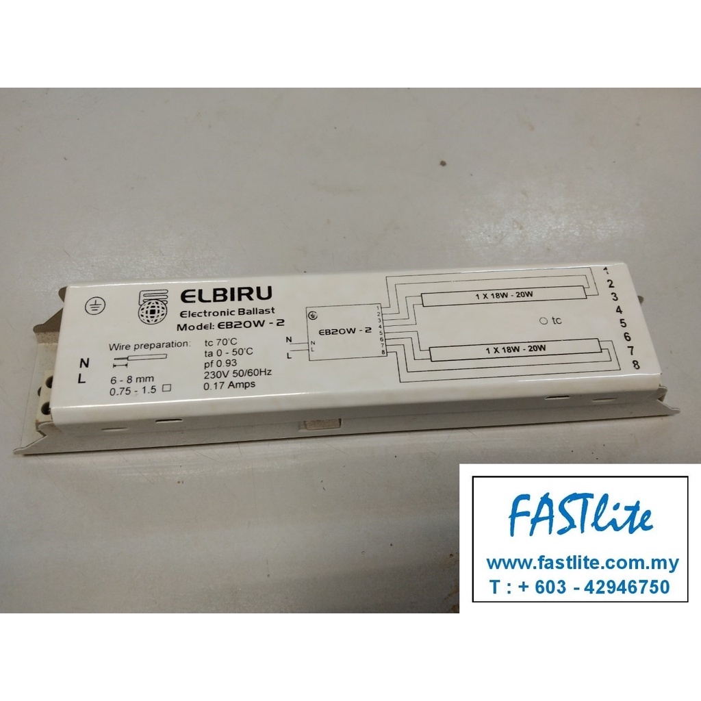 Elbiru 2 x 20W EB20W2 Electronic Ballast (Power Factor 0.93) Shopee