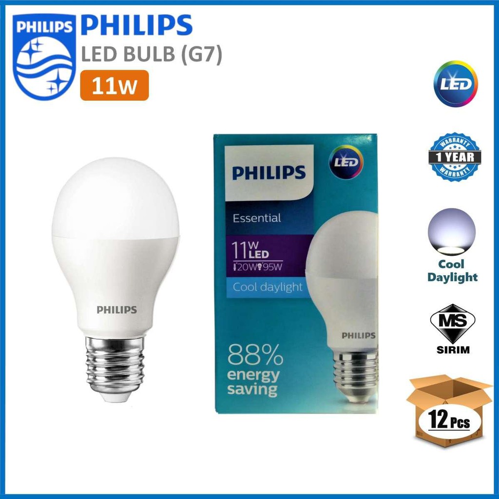 12pcs X Philips 11w Essential Led Bulb E27 New Model Shopee Malaysia