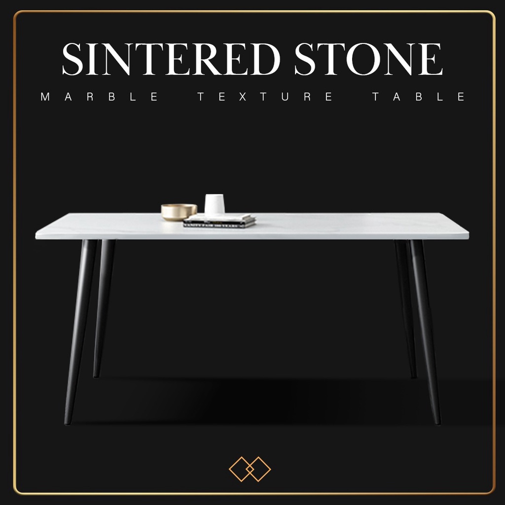 FINSSO : SINTERED STONE Marble Texture dining table set/ Meja Makan Nordic Style Modern Dining Table Set with 4 chairs