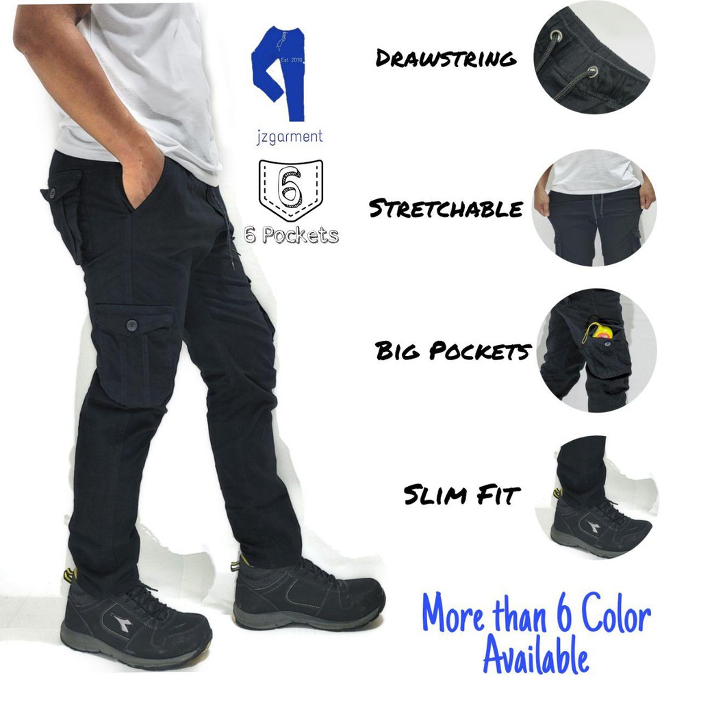 Slim Fit Cargo Pants Men Denim Cotton- Stretchable Cargo Slack Pants 6 ...