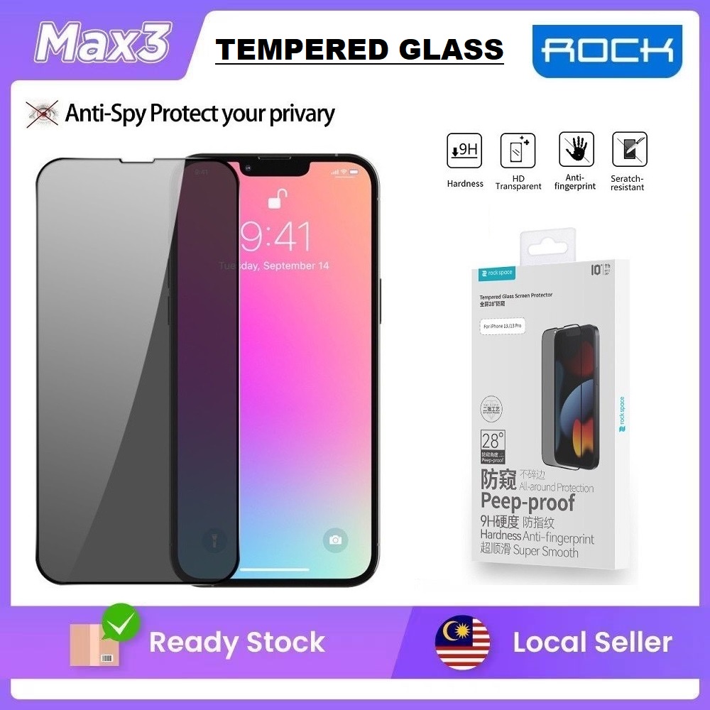 Max 3 Online ROCK Full Coverage Privacy Tempered Glass Protector Anti spy Scratch Resistant film For iPhone 13 Series