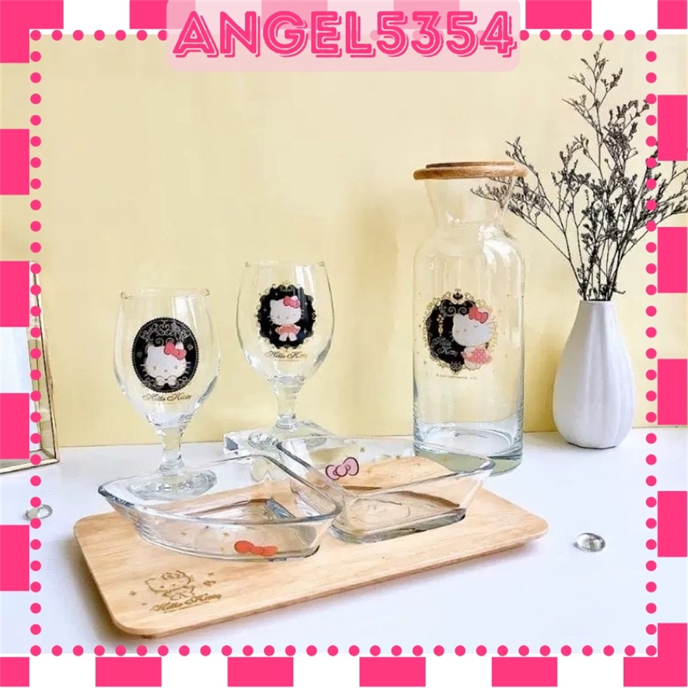 Sanrio Taiwan HELLO KITTY Luxurious Glassware Glass Canister Wine Glass Plate Set 三丽鸥轻奢华玻璃杯冷水瓶红酒杯点心盘