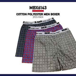 MR Checkered Checker Cotton Polyester Male Men Boxer 4 Segi Underwear Seluar Pendek - Random Color 3PCS MBX6143