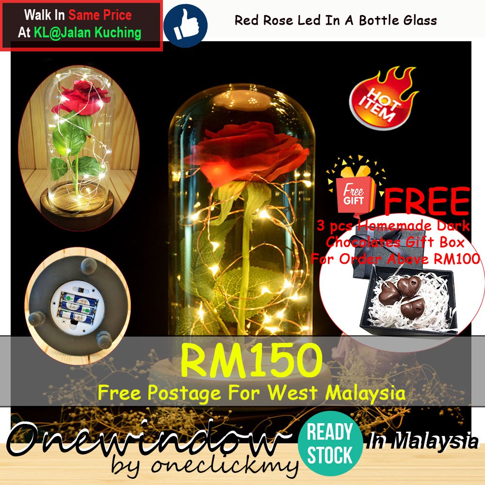 [ READY STOCK ]In Malaysia Valentine's 24k Gold /Red Rose Led In A Bottle Glass/情人节永生花