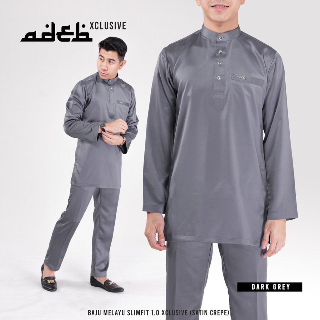Baju Melayu Moden Slim Fit Exclusive Dark Grey Shopee Malaysia