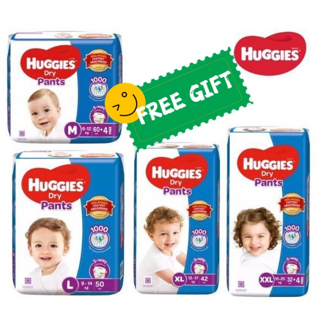 【3 PACKS】Huggies Dry Pants M64 L50 XL42 XXL36 Super Jumbo Pack Shopee