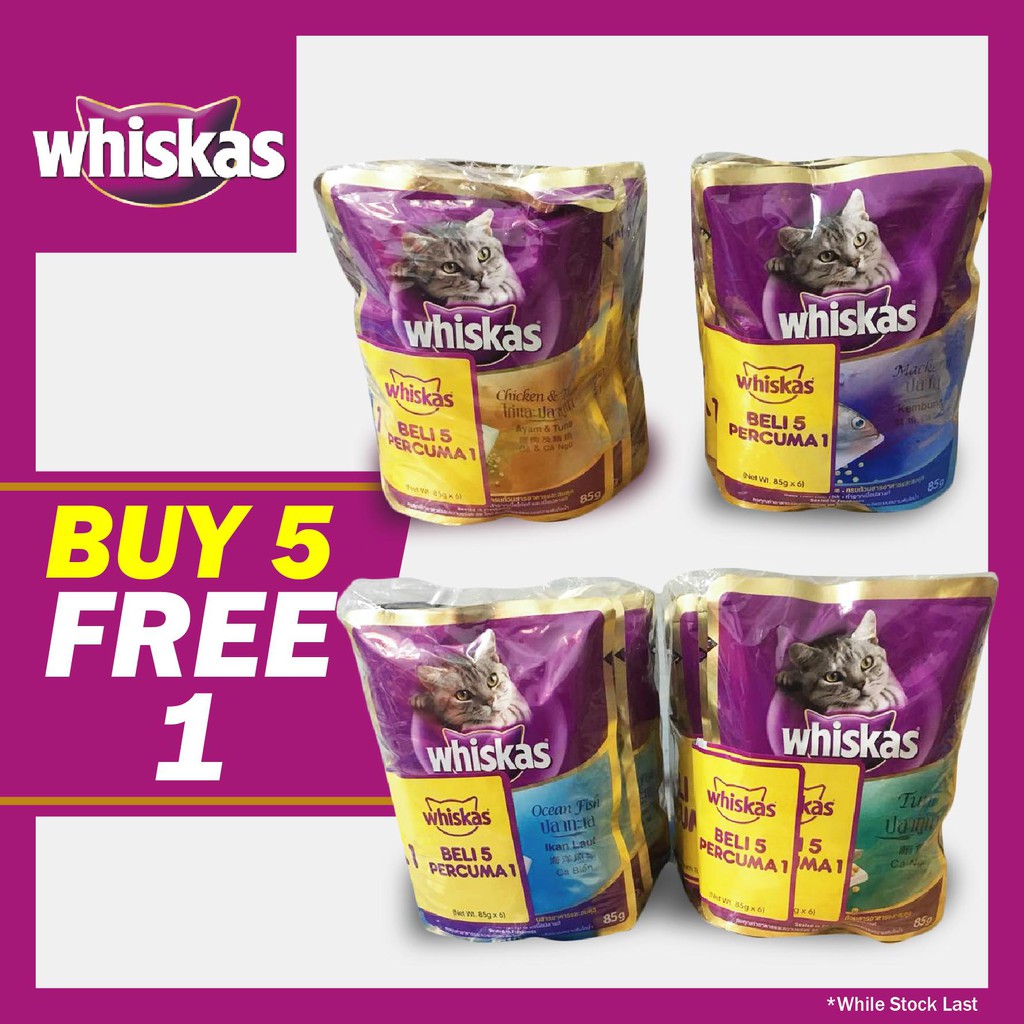Whiskas Pouch 85G Wet Cat Food Buy 5 Free 1 Promo Pack Shopee Malaysia